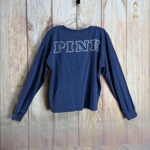 💵PINK Victoria's Secret Navy V-Neck Long Sleeve Top Size Large (Crop)